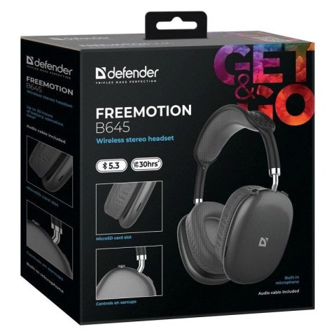 DEFENDER SŁUCHAWKI NAUSZNE BLUETOOTH FREEMOTION B645 CZARNE 63645 DEFENDER