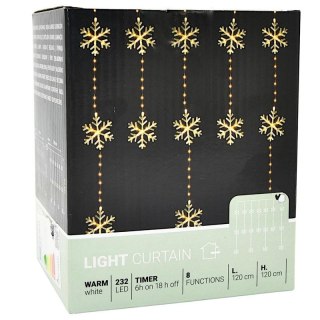 LAMPKI CHOINKOWE KURTYNA ŚWIETLNA 120x120 CM 232LED CIEPŁY BIAŁY PŁATKI ŚNIEGU