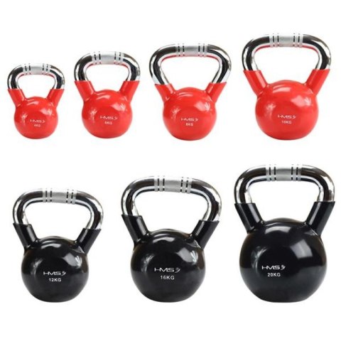 Kettlebell żeliwny uchwyt chrom radełkowany HMS KTC06 RED HMS