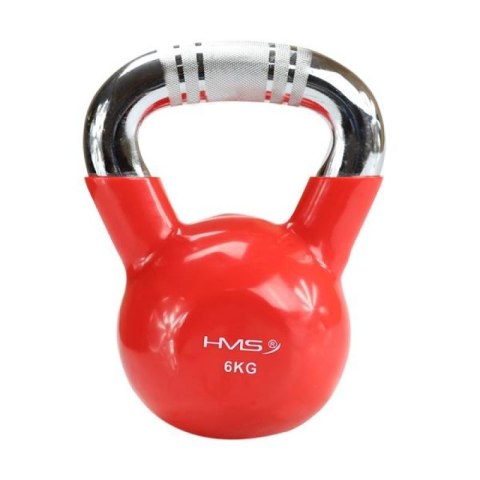 Kettlebell żeliwny uchwyt chrom radełkowany HMS KTC06 RED HMS