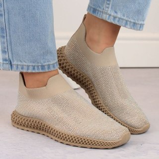 Buty sportowe wsuwane z cyrkoniami D&A W OLI257A beżowe S.Barski