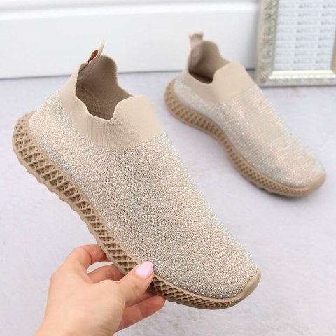 Buty sportowe wsuwane z cyrkoniami D&A W OLI257A beżowe S.Barski