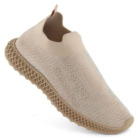 Buty sportowe wsuwane z cyrkoniami D&A W OLI257A beżowe S.Barski