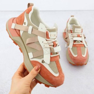 Skórzane sneakersy damskie beżowo pomarańczowe Goe RR2N4064 Goe