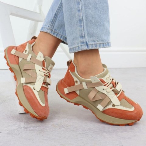 Skórzane sneakersy damskie beżowo pomarańczowe Goe RR2N4064 Goe
