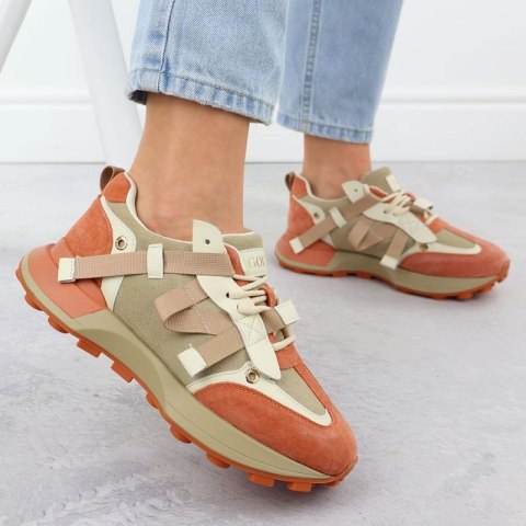 Skórzane sneakersy damskie beżowo pomarańczowe Goe RR2N4064 Goe