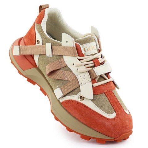 Skórzane sneakersy damskie beżowo pomarańczowe Goe RR2N4064 Goe