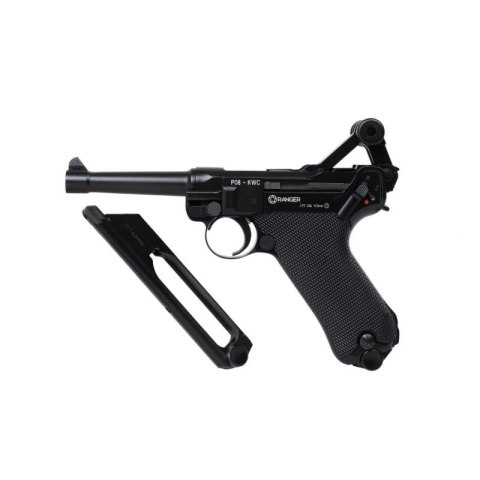 Wiatrówka pistolet RANGER P08 Parabellum KWC kal. 4,5 BBs BLOW BACK 21 strz. FULL METAL CO2 (AAKCMB410AZB) RANGER