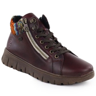 Skórzane botki damskie trapery bordowe Rieker N1305-35 Rieker