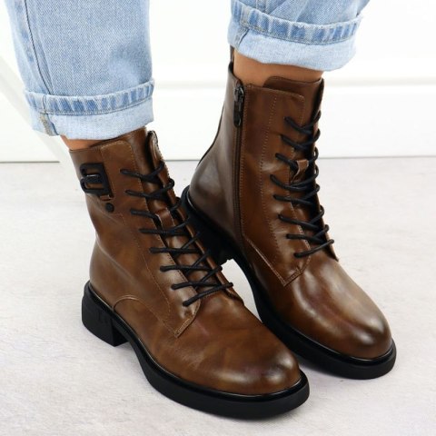 Skórzane botki damskie workery brązowe Filippo DBT7361 Filippo
