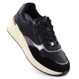 Skórzane metaliczne półbuty damskie czarne Filippo DP7105/25 Filippo