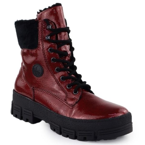 Botki damskie workery na platformie lakierowane czerwone Rieker Y0220-33 Rieker