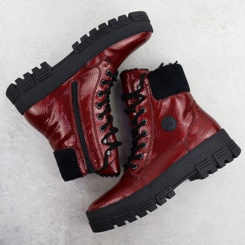 Botki damskie workery na platformie lakierowane czerwone Rieker Y0220-33 Rieker