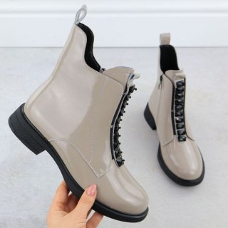 Skórzane botki damskie lakierowane beżowe D&A S.Barski Premium Collection MR52-108 D&A
