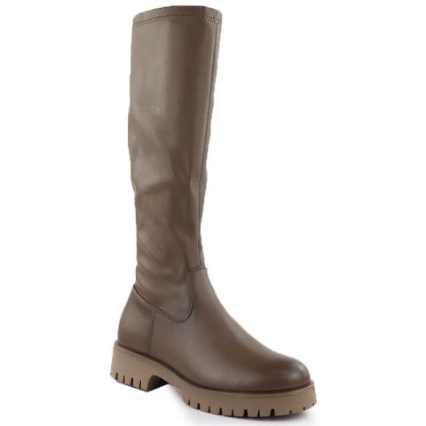 Kozaki damskie na platformie khaki Potocki 25-12729 Potocki