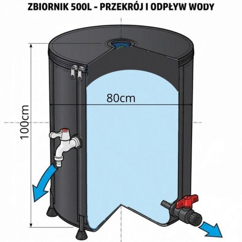 ZBIORNIK POJEMNIK NA WODĘ DESZCZÓWKĘ PVC 500L PROGARDEN PROGARDEN