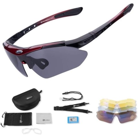 Rockbros okulary z polaryzacją 5 szkieł black/red Rockbros