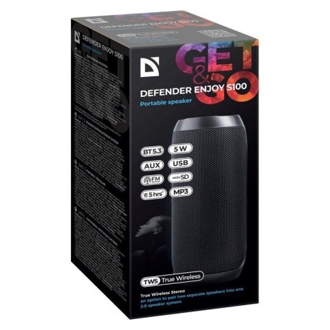 DEFENDER GŁOŚNIK ENJOY S100 BLUETOOTH/FM/SD/USB 5W CZARNY 65701 DEFENDER