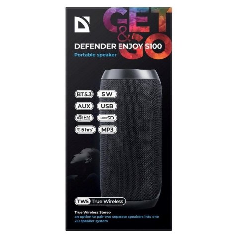 DEFENDER GŁOŚNIK ENJOY S100 BLUETOOTH/FM/SD/USB 5W CZARNY 65701 DEFENDER