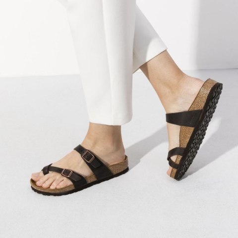 Klapki damskie Birkenstock Mayari Habana Narrow japonki na wąską stopę skóra nubukowa brązowe (0171323) Birkenstock