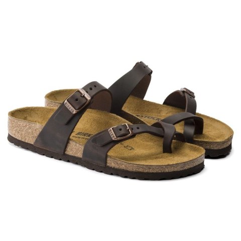 Klapki damskie Birkenstock Mayari Habana Narrow japonki na wąską stopę skóra nubukowa brązowe (0171323) Birkenstock