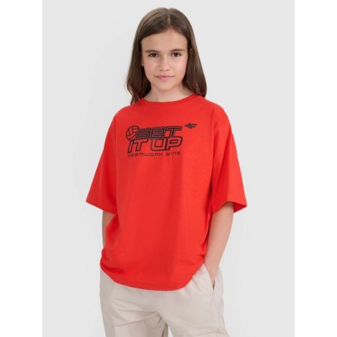 T-shirt oversize z nadrukiem dziecięcy 4F 4FJRSS25TTSHU3296-62S 4f