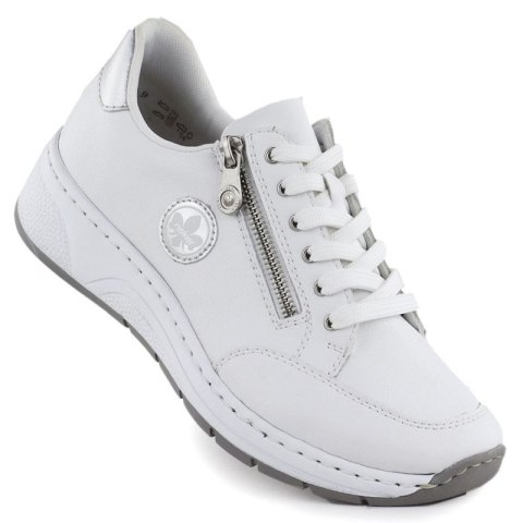 Skórzane półbuty damskie sneakersy białe Rieker N6508-80 Rieker