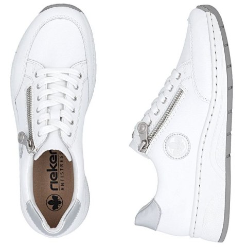 Skórzane półbuty damskie sneakersy białe Rieker N6508-80 Rieker