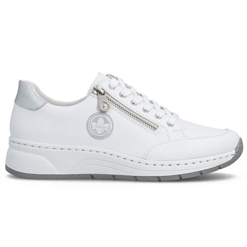 Skórzane półbuty damskie sneakersy białe Rieker N6508-80 Rieker
