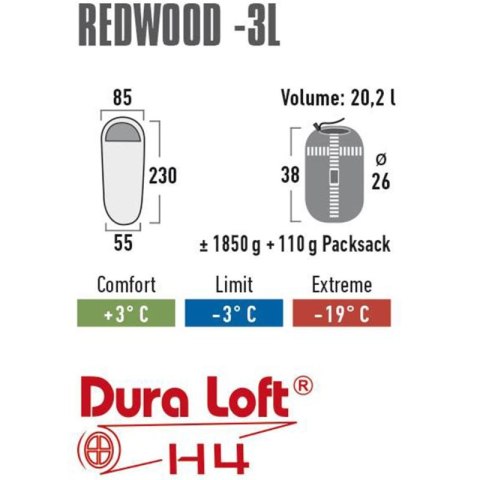 Śpiwór High Peak Redwood 3L 230x85x55 ciemnoszary lewy 23090 Peak