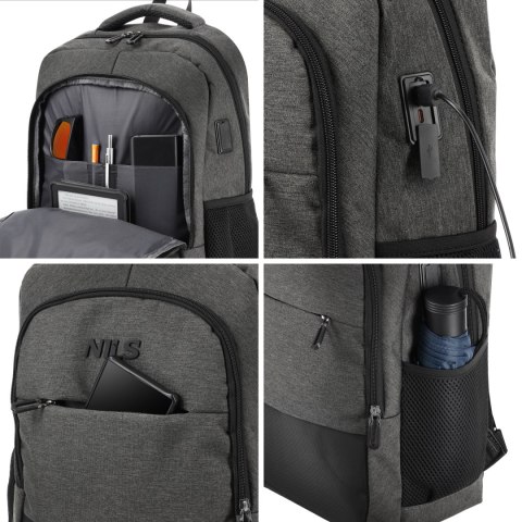 NC4503 PLECAK MIEJSKI Z USB SZARY NILS NILS CAMP