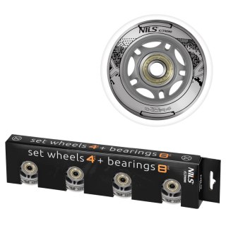 PU 84x24 BIAŁE 82A (4 SZT) + ABEC-7 (8 SZT) CHROME ZESTAW NILS EXTREME NILS EXTREME
