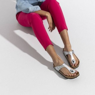 Japonki damskie Birkenstock Gizeh Birko-Flor srebrne regular szerokie (0043851) Birkenstock