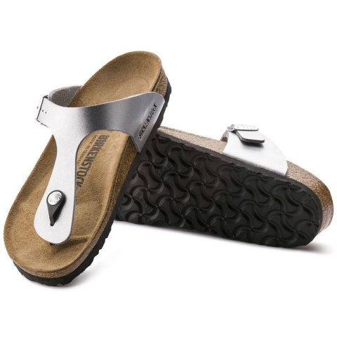 Japonki damskie Birkenstock Gizeh Birko-Flor srebrne regular szerokie (0043851) Birkenstock
