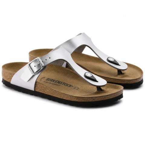 Japonki damskie Birkenstock Gizeh Birko-Flor srebrne regular szerokie (0043851) Birkenstock