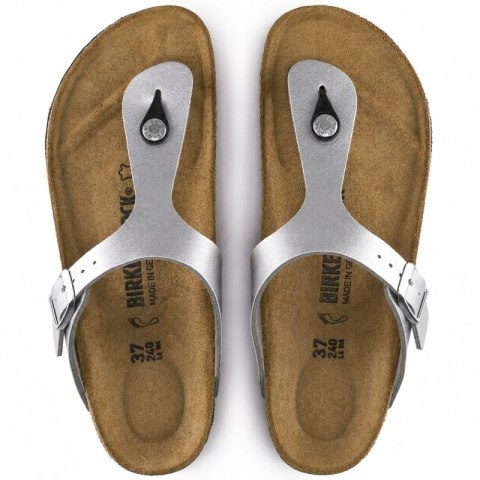 Japonki damskie Birkenstock Gizeh Birko-Flor srebrne regular szerokie (0043851) Birkenstock
