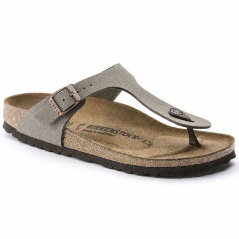 Japonki damskie szare-beżowe Birkenstock Gizeh Birko-Flor Nubuck Stone regular szerokie (43391) Birkenstock