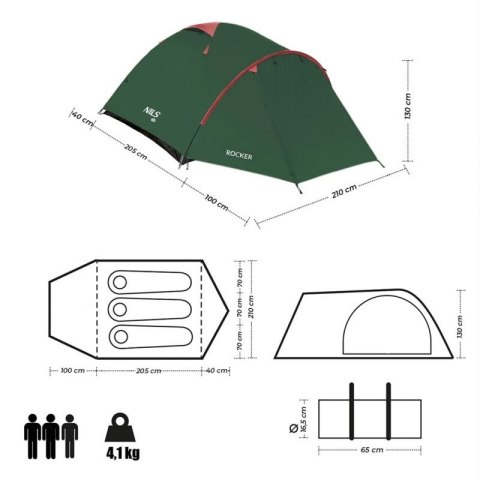 Namiot kempingowy NILS CAMP Rocker NC6013 3 osobowy zielono-czerwony Nils Extreme