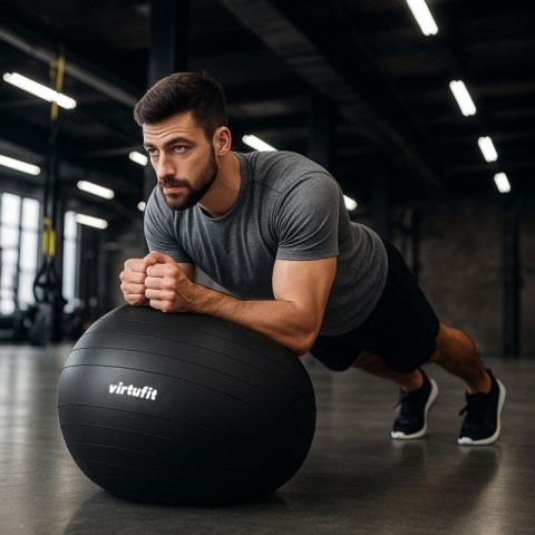 VIRTUFIT PIŁKA GIMNASTYCZNA ANTI-BURST PRO Z POMPKĄ SZARA 65 CM Virtufit