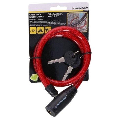 ZAPIĘCIE ROWEROWE DUNLOP SPIRALNE NA KLUCZ 1.2x65CM - CZERWONE Dunlop