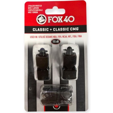 GWIZDEK FOX 40 CLASSIC I CLASSIC CMG CZARNY ZE SZNUREKIEM 2 PACK FOX40