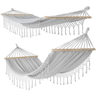HAMAK OGRODOWY 2 OSOBOWY 200X150CM Z DRĄŻKIEM I Z FRĘDZLAMI MIAMI SZARY Enero Camp