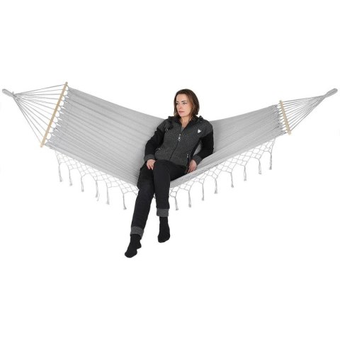HAMAK OGRODOWY 2 OSOBOWY 200X150CM Z DRĄŻKIEM I Z FRĘDZLAMI MIAMI SZARY Enero Camp