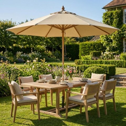 PARASOL OGRODOWY DREWNIANY 250CM SKŁADANY PIASKOWY