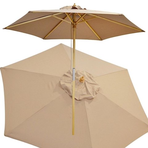 PARASOL OGRODOWY DREWNIANY 250CM SKŁADANY PIASKOWY
