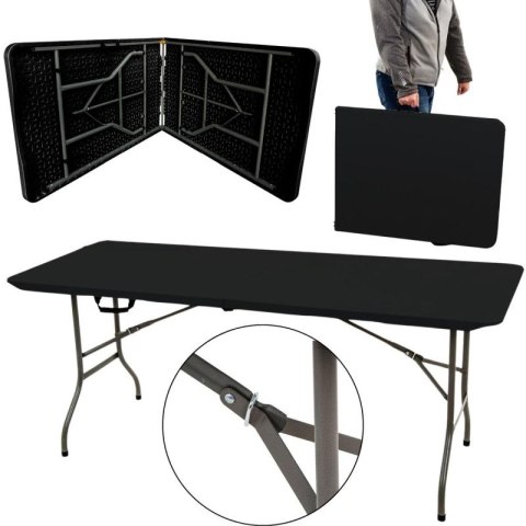 STÓŁ CATERINGOWY SKŁADANY W WALIZKĘ 180x70x74CM MAX.100KG CZARNY