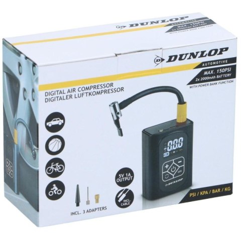 KOMPRESOR SAMOCHODOWY DUNLOP 150 PSI CYFROWA SPRĘŻARKA Z FUNKCJĄ POWERBANK Dunlop