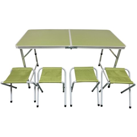 STOLIK TURYSTYCZNY SKŁADANY KEMPINGOWY 120X60X70/62/55CM + 4 KRZESŁA ZIELONY