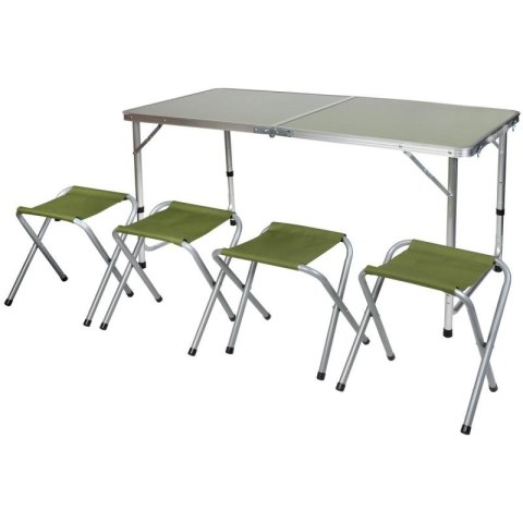 STOLIK TURYSTYCZNY SKŁADANY KEMPINGOWY 120X60X70/62/55CM + 4 KRZESŁA ZIELONY