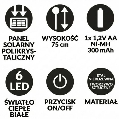LAMPA SOLARNA TRAWA 6 LED 75CM SASKA GARDEN